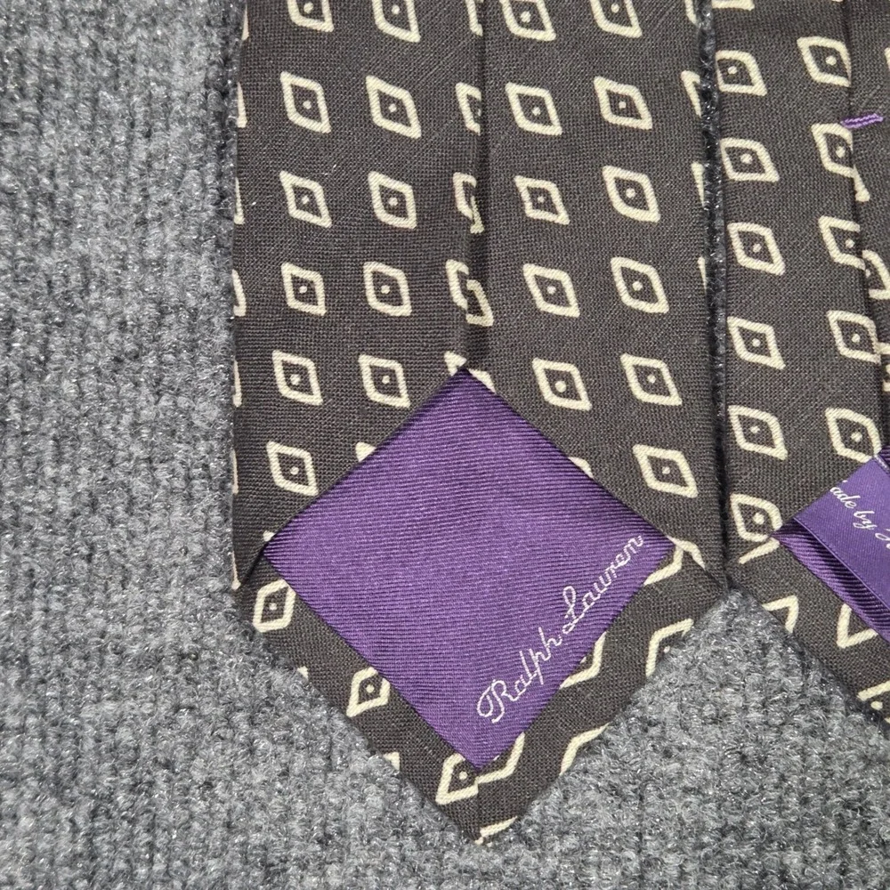 Ralph Lauren Purple Label Tie Mens Italy Handmade 100% Linen Geometric Diamond